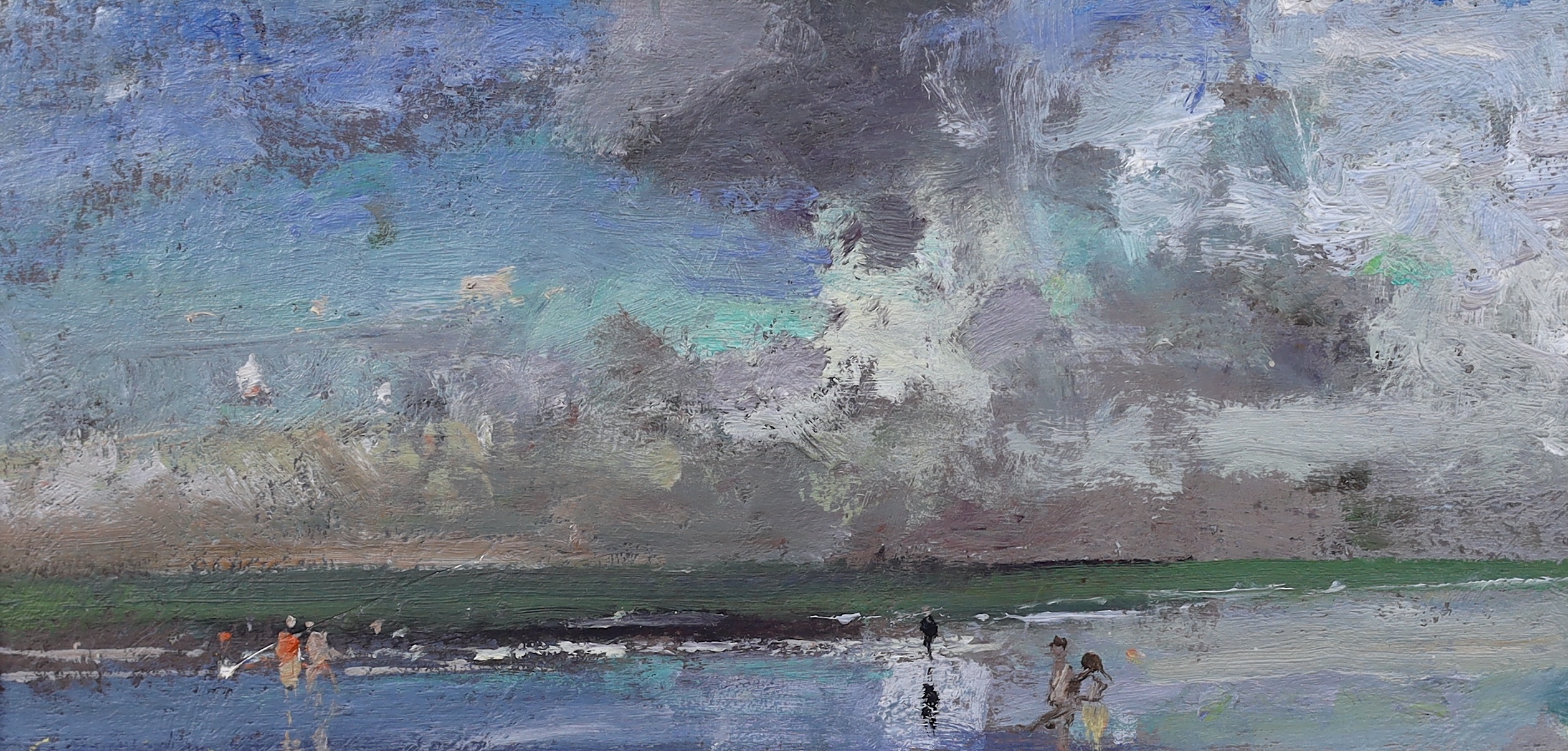 Fred Cuming RA NEAC Hon RBA Hon ROI (English 1930-2022), ‘In The Shallows, 1994’, oil on board, 10 x 21cm